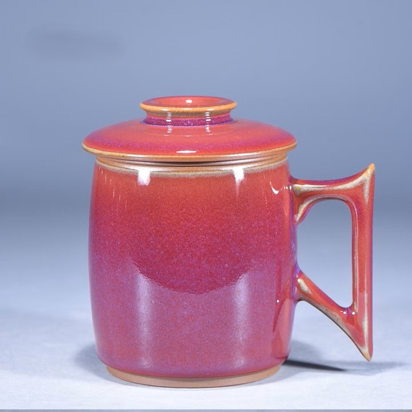 Crimson Ember Jun Porcelain Mug | Handcrafted High - Fire Ceramic Healthy Matcha Tea