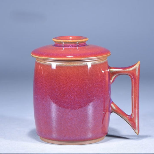 Crimson Ember Jun Porcelain Mug | Handcrafted High - Fire Ceramic Healthy Matcha Tea