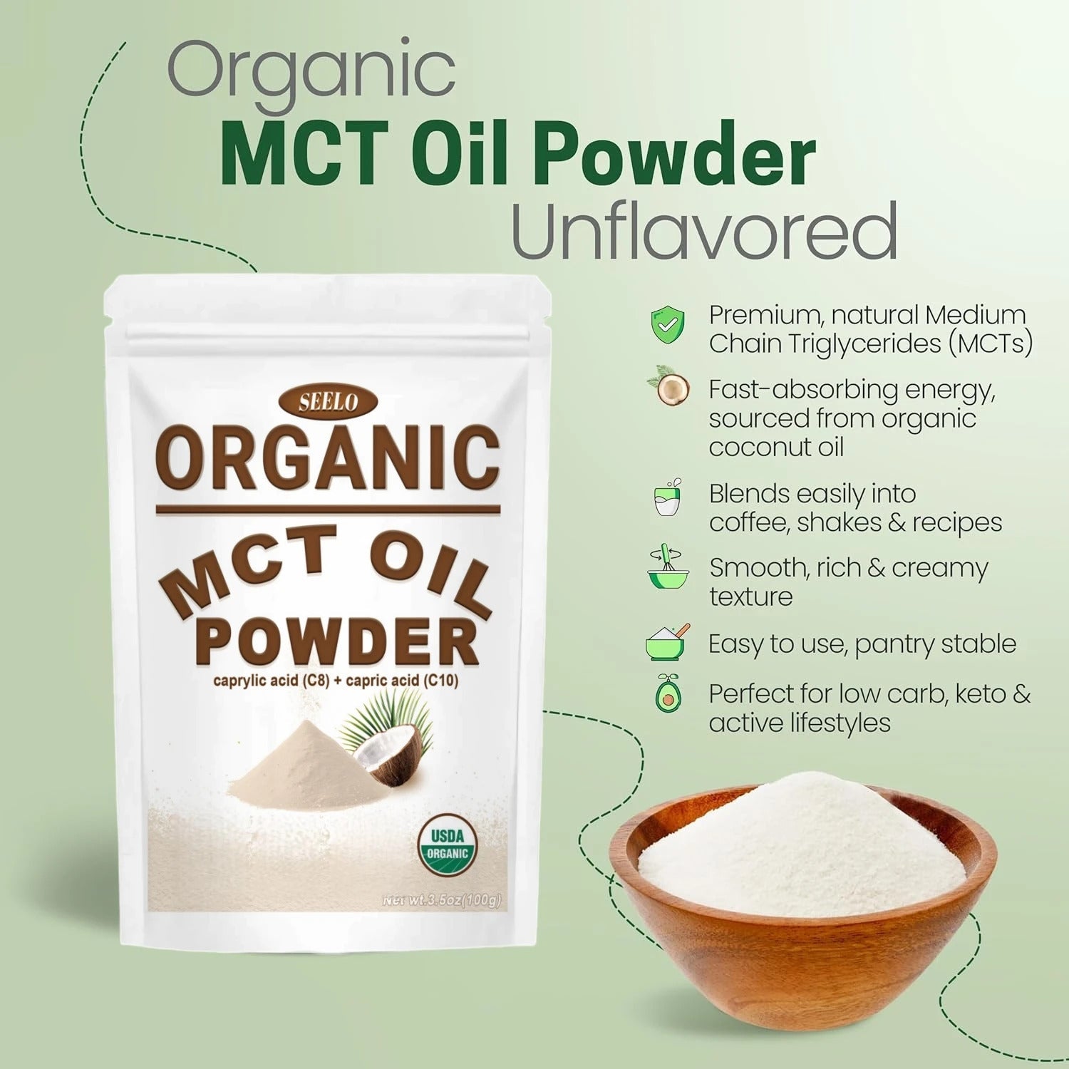 Hot Selling Healthcare Mct Oil Powder C8+C10 Organic Coconut Oil Powder Mct Powder Healthy Matcha Tea