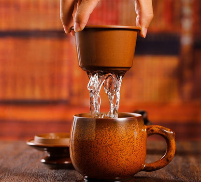 Master Tea Brewer Mug Set | Jun Kiln Infuser Mug with Lid Healthy Matcha Tea