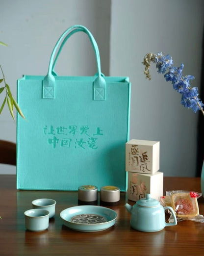Sky After Rain Ru Kiln Tea Set | Luxury Ceramic Gift Set Healthy Matcha Tea