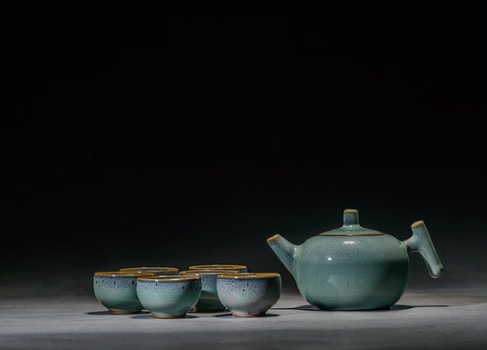 Zen Ritual Jun Porcelain Tea Set | Artisan Teapot & Cups Gift Set Healthy Matcha Tea